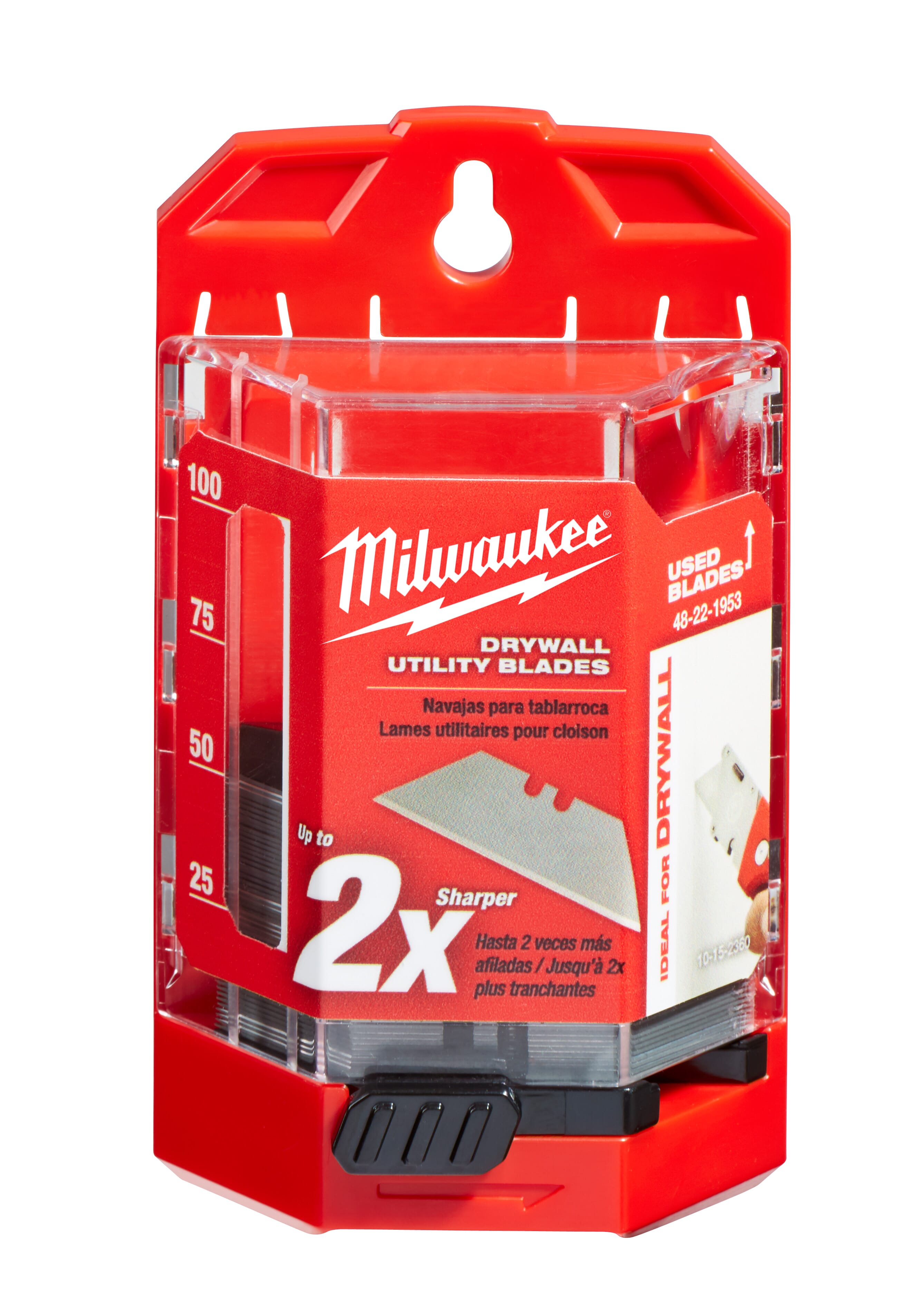 Milwaukee® 48-22-1953 50-Piece Utility Knife Blade With Dispenser, Micro Carbide Metal, Sharp Point/Straight Edge, 2-3/8 in L x 3/4 in W Blade, Compatible With: Milwaukee® Most Standard Utility Knives, 0.025 in THK